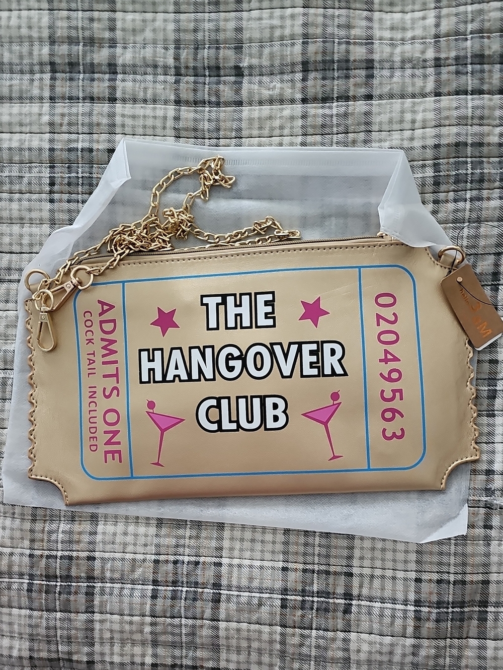 Beige Clutch with Gold Chain